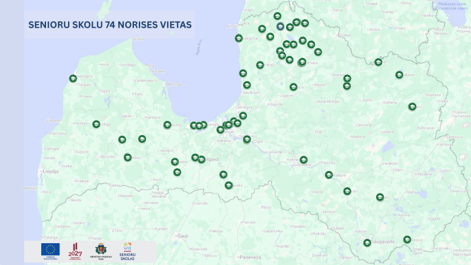 Teksts parāda senioru skolu vietas Latvijas kartē