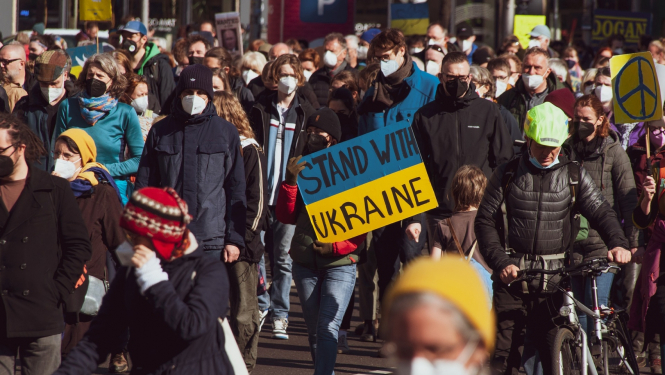 Protestētāji pret karu Ukrainā