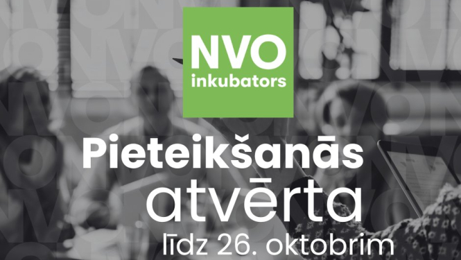 bilde ar 3 cilvēkiem ar tekstu "NVO inkubators pieteikšanās atvērta līdz 26. oktobrim"