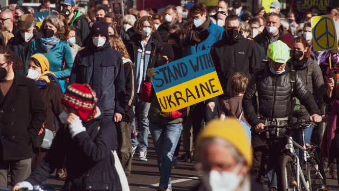 Protestētāji pret karu Ukrainā