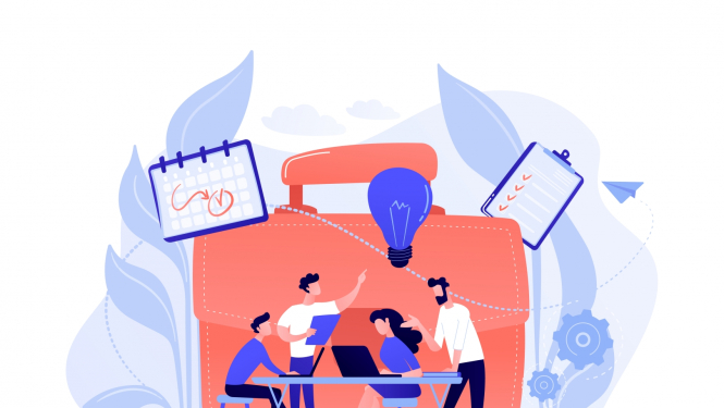 Grafisks attēls ar cilvēkiem, kuri domā idejas