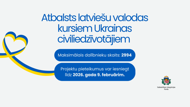 teksts "atbalsts latviešu valodas kursiem Ukrainas civiliedzīvotājiem"un Ukrainas karoga bilde