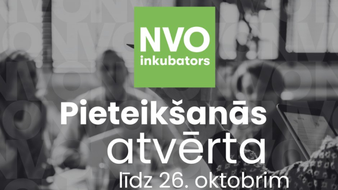 bilde ar 3 cilvēkiem ar tekstu "NVO inkubators pieteikšanās atvērta līdz 26. oktobrim"
