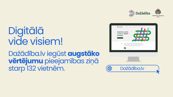 Mājaslapas Dažādība.lv izkārtojums ar tekstsu ''Digitālā vide visiem!''
