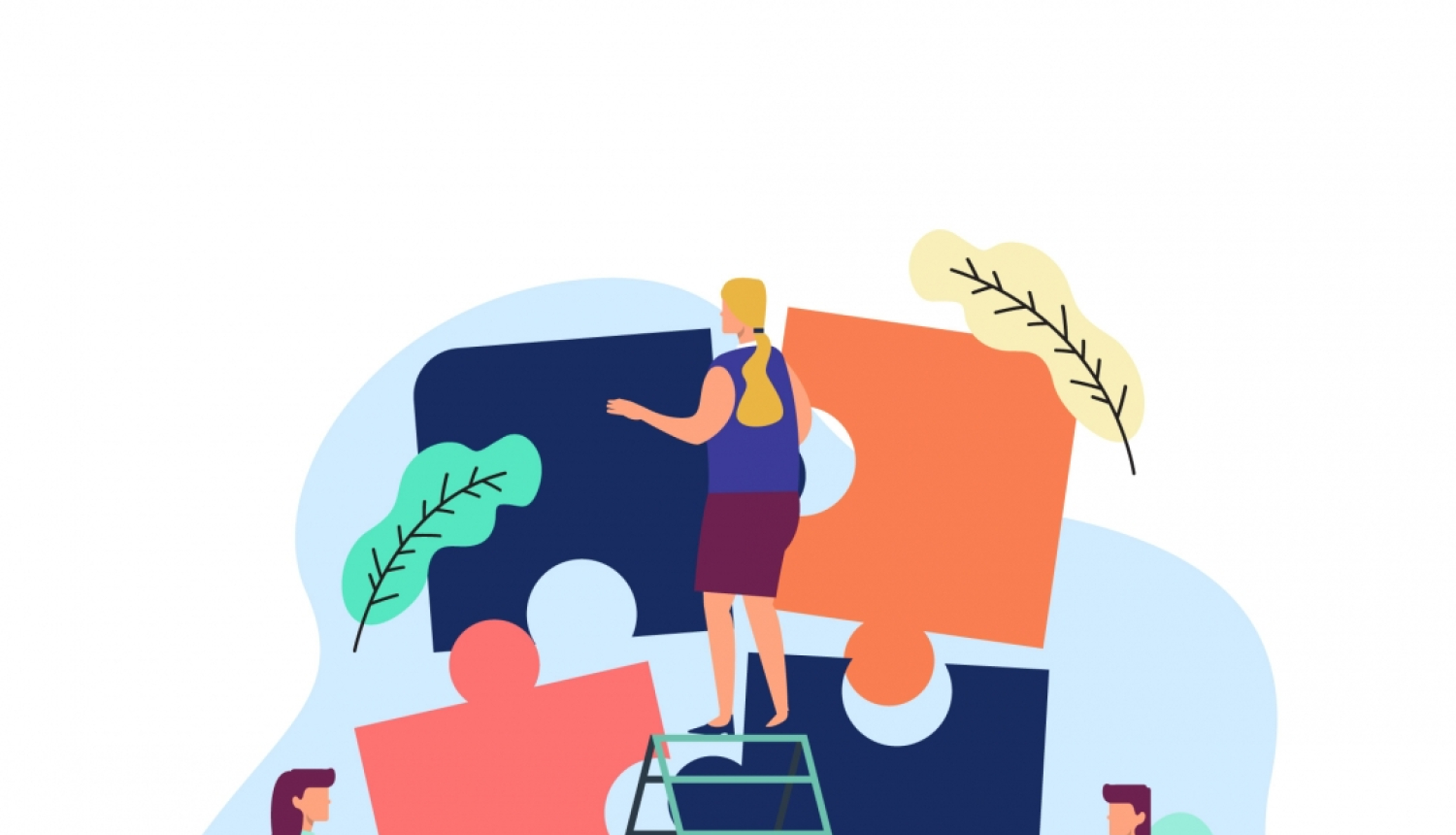 Grafisks attēls ar puzles gabaliņiem, ko liek cilvēki