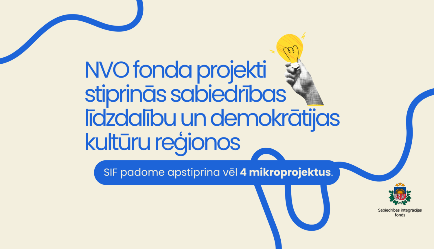 teksts "NVO fonda projekti stiprinās sabiedŗibas līdzdalību un demokrātijas kultūru reģionos"